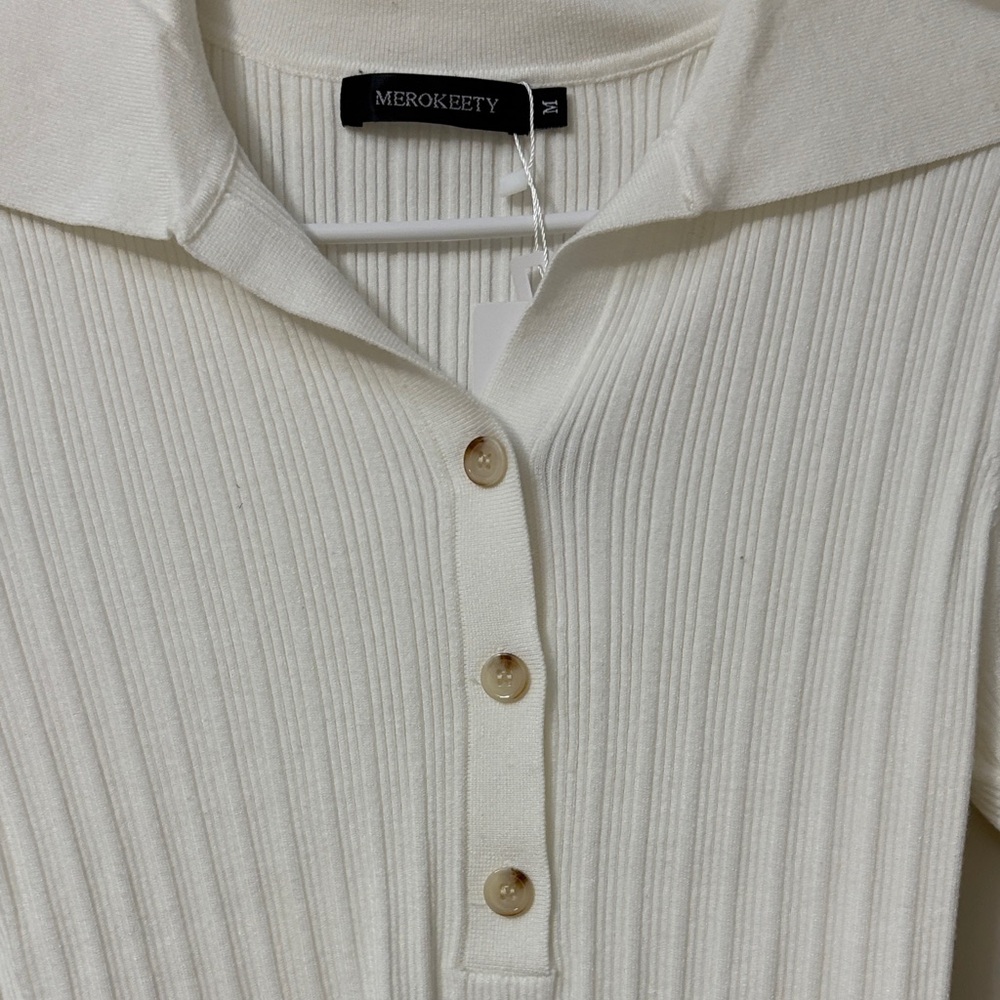 White Ribbed Button Down Shirt - Picture 5 of 5